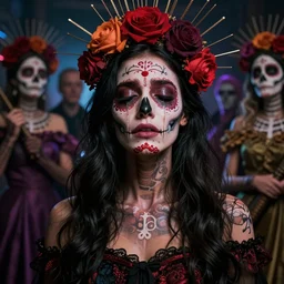 beautiful ecstatic android! woman in tears!. cinestill, blade runner, photorealistic, interstellar, intricate detailed environment. ( el dia los muertos ), 8 k, hd. photo by terry o'neil and artgerm and pollock and greg rutkowski and alphonse mucha and loish and wlop