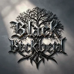 black metal band logo, unreadable text, metal font, looks like a tree silhouette, complex, horizontal
