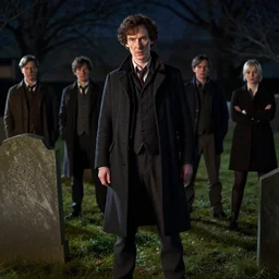 sherlock holmes standing in a graveyard, night, detailed, hd, dramatic lighting, by tom bagshaw, by fintan magee, by raymond swanland, by sherree valentine daines