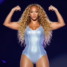 beyonce super jacked on steroids and protein flexing muscles and making a stupid face in concert