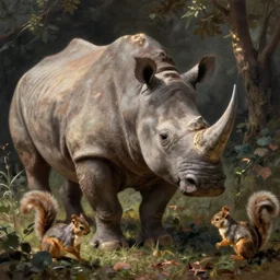 a charles r. knight painting of a rhino / squirrel in its natural habitat