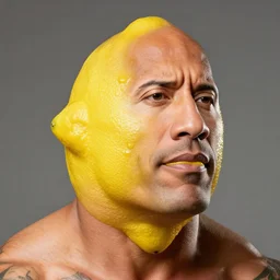 a lemon in the shape of Dwayne Johnson's head