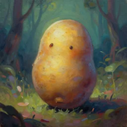 cyberpunk potato. gouache fairytale art, russian romanticism, muted palette, psychedelic art, backlighting, depth of field