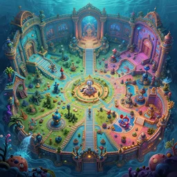 A psychedelic rpg flooded underwater dungeon map rooms , vibrant color scheme, highly detailed, in the style of romanticism, cinematic, artstation, Moebius, Greg rutkowski