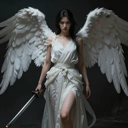 concept art, female angel, human form, samurai, hyper realistic, cinematic lighting