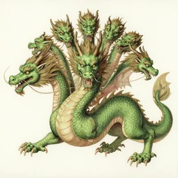 green dragon with 12 heads, drawing by Leonardo Da Vinci