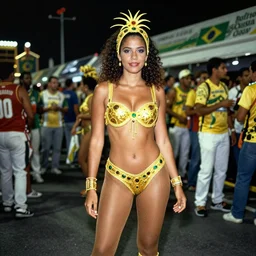 color photograph portrait of a beautiful woman in costume, street, at the brazilians carnival, tights, people, night, summer, dramatic lighting, 1 9 9 0 photo from live magazine.