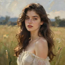 painting of a stunning woman in a field