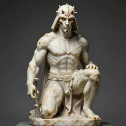 marble statue of darth maul, muscular man, star wars, old greek, sculpture, highly detailled