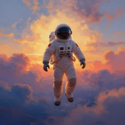 spaceman, surreal photography, sunrise, dramatic light, impressionist painting, colorful clouds, digital painting, artstation, simon stalenhag