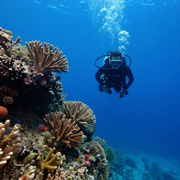 a diver in a coral reef
