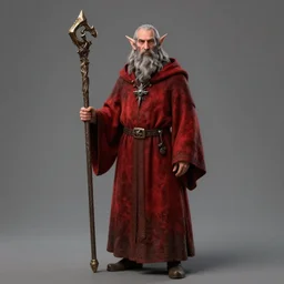 middle aged male elf wizard wearing a red robe and holding a staff, trending on artstation, D&D, soft lighting, HD, sharp focus, intricate, masterpiece, concept art, character design