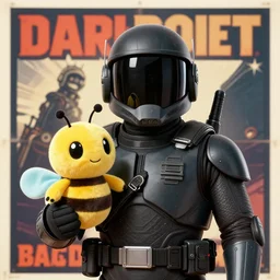 +Dark Helmet from Spaceballs+ holding a bee stuffed toy, propaganda poster