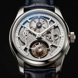 a retro futuristic tourbillon watch, extremely detailed, highly intricate, studio lighting