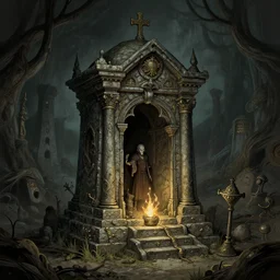 illustration of magic item of dungeon, osr dungeon, orthodox tomb of horror, illustration, high detail, high resolution