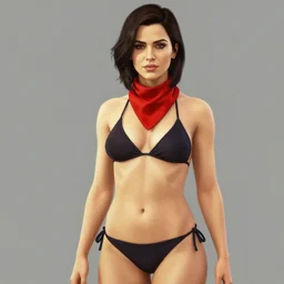 highly detailed painting of eva green wearing a bikini and red scarve, gta 5 cover art style, 8 k, radiant light, detailed and intricate environment, trending on artstation