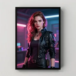 Felicia Day as a cyberpunk assassin, beautiful photo with cinematic lighting. 4K HD Wallpaper. Premium Prints Available.