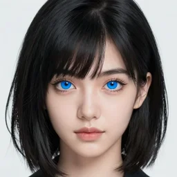 « portrait, attractive, blue eyes, black hair, middle length hair, ghost in the shell, front view, digital painting »