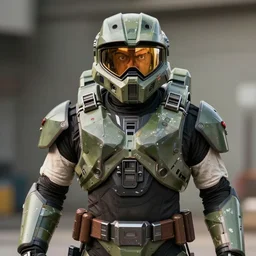 a detailed picture of goofy dressed as the master chief
