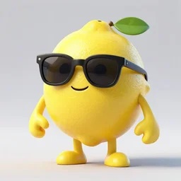 a high quality render of a lemon character wearing sunglasses