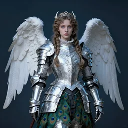 portrait of an angel knight gothic girl in dark and white dragon armor, rococo peacock outfit. by gaston bussiere, by rembrandt, 1 6 6 7, artstation trending, blue light, by konstantin razumov *