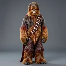 full body view of chewbacca wearing a red cloak