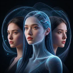 three dimensional portrait of a woman inspired by data - driven art, generative, coding, particle waves, spirals