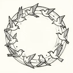 an art nouveau design of birds flying in a spiral, representing liberty, ink, line art, calligraphy, low poly