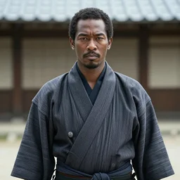 a film still of a black man starring in a japanese blockbuster film as ancient samurai, fighting against alien creatures, snow, shallow depth of field, cinematic, award winning cgi, vfx, film still
