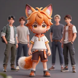 a beautiful fullbody portrait of a cute anime boy with orange hair and pink fox ears. character design by cory loftis, fenghua zhong, ryohei hase, ismail inceoglu and ruan jia. artstation, volumetric light, detailed, photorealistic, fantasy, rendered in octane