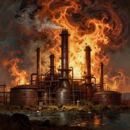 Industrial complex. By Joseph Mallord William Turner, fractal flame, highly detailded