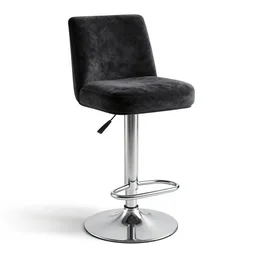 velvet bar stool, stylized 3d render, isolated on a pure white background, centered, entire object in frame, sharp focus, soft studio lighting