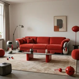 adventurer 1 9 5 0 retro future living room. muted colors, toys laying around, by jean baptiste monge, chrome red