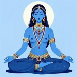 a meditating, blue woman with lots of jewelry, illustration by chiara bautista