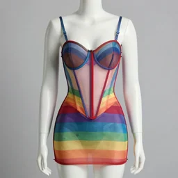 rainbow themes sheer corset dress, fashion design, professional, high detail, 4k