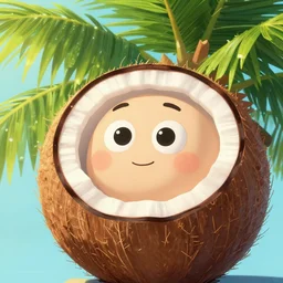 from the kokopalm family, coconut, coconut, cartoon, cartoon, portrait, extremely closeup, global lighting, digital art, artstation