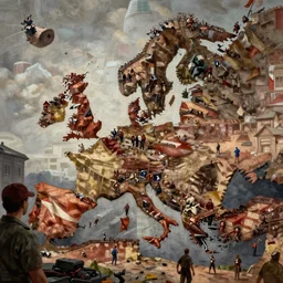 communist revolution in the streets of eastern europe, fine art highly detailed matte painting masterpiece, eric zener ren hang, dramatic lighting, long shot, wide angle, uhd 8 k, sharp focus