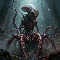 alien like scp centipede monster, epic lighting, majestic, hyper realism, horror, grimdark