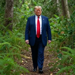 Donald trump walking in amazon forest,