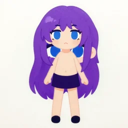 a drawing of a girl with purple hair and blue eyes, a character portrait by epsylon point, deviantart contest winner, mingei, flat shading, full body, flat colors