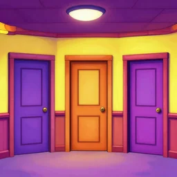 theatre access corridor background, 3 doors, day of the tentacle, color, vibrant, flat style