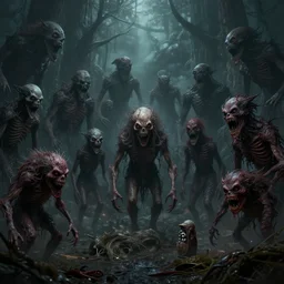 colony of terrifying horrifying mysterious dangerous evil realistic monsters, fantasy, abstract, dark surrealism, digital art, artstation
