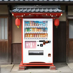 a vending machine in the shape of a Japanese altar