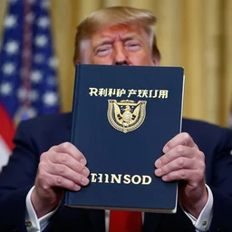 A highly detailed photo of Donald Trump holding the communist manifesto