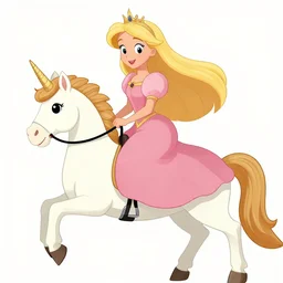 a princess with extremely long blond hair from a cartoon riding a unicorn by arcimboldo