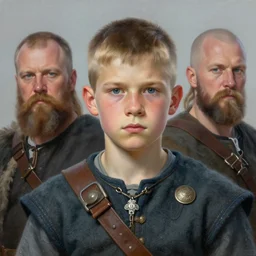 portrait of a handsome young viking boy, art by denys tsiperko and bogdan rezunenko and franz xaver kosler, hyperrealism