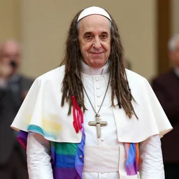 hippy pope francis in rainbow clothes