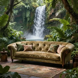 jungle waterfall comfy luxury garden sofa lightroom surreal weta digital vintage room
