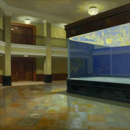 interior of a 1 9 4 0 s hotel lobby, by edward hopper