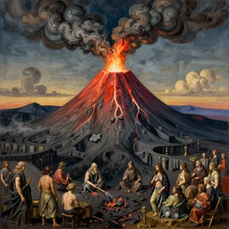 the creation of a volcano, divine inspired painting, masterpiece, intricate details, incredible painting, painted by the great masters and bosch